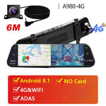Dual 1080P 4G Android 8.1 10 Inch Stream Media Car Rearview Mirror Bluetooth Camera Car Dvr ADAS Super Night WiFi GPS Dash Cam
