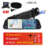 Dual 1080P 4G Android 8.1 10 Inch Stream Media Car Rearview Mirror Bluetooth Camera Car Dvr ADAS Super Night WiFi GPS Dash Cam