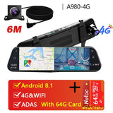 Dual 1080P 4G Android 8.1 10 Inch Stream Media Car Rearview Mirror Bluetooth Camera Car Dvr ADAS Super Night WiFi GPS Dash Cam