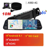 Dual 1080P 4G Android 8.1 10 Inch Stream Media Car Rearview Mirror Bluetooth Camera Car Dvr ADAS Super Night WiFi GPS Dash Cam