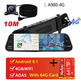 Dual 1080P 4G Android 8.1 10 Inch Stream Media Car Rearview Mirror Bluetooth Camera Car Dvr ADAS Super Night WiFi GPS Dash Cam