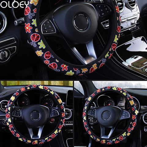 Car Steering Wheel Cover Flowers Print Anti-slip Car Styling Elastic 38cm Steering Covers Universal Interior Accessories