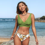CUPSHE Yellow And Lemon Print Mid-Waist Bikini Sets Swimsuit Women Sexy Lace Up Two Pieces Swimwear 2021 New Beach Bathing Suits