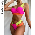 Ellolace Women's Swimsuits Sexy Swimwear Patchwork Bikini 2020 Woman Push up Biquini Neon Bikinis Swimsuit Bathing Suits 2021