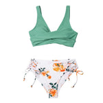 CUPSHE Yellow And Lemon Print Mid-Waist Bikini Sets Swimsuit Women Sexy Lace Up Two Pieces Swimwear 2021 New Beach Bathing Suits