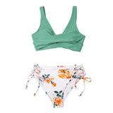 CUPSHE Yellow And Lemon Print Mid-Waist Bikini Sets Swimsuit Women Sexy Lace Up Two Pieces Swimwear 2021 New Beach Bathing Suits
