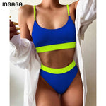 INGAGA High Waist Bikinis Swimsuits Women Push Up Swimwear Ribbed Strap Bathing Suit Biquini Brazilian Bikini 2021 New Beachwear