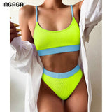 INGAGA High Waist Bikinis Swimsuits Women Push Up Swimwear Ribbed Strap Bathing Suit Biquini Brazilian Bikini 2021 New Beachwear