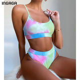 INGAGA High Waist Bikinis Swimsuits Women Push Up Swimwear Ribbed Strap Bathing Suit Biquini Brazilian Bikini 2021 New Beachwear