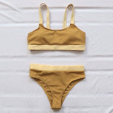 INGAGA High Waist Bikinis 2021 Swimsuits Bandeau Swimwear Women Splicing Biquini Beachwear Sports Ribbed Bathing Suits New