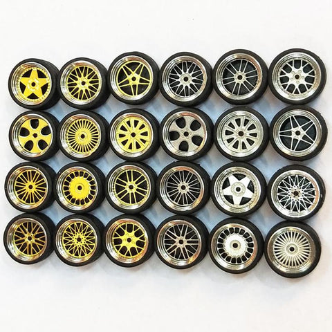 4 Pcs/set 1:64 Model Modified Tire Diecasts Alloy Wheel Tire Rubber Toy Vehicles General Model Of Car Change Accessories